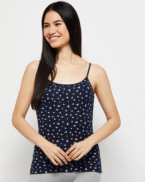 butterfly print scoop-neck strappy camisole