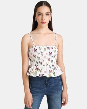 butterfly print slim fit tank top