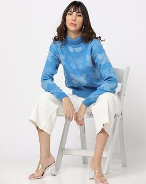 butterfly print turtleneck pullover