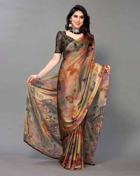 butterfly printed saree with contrast border