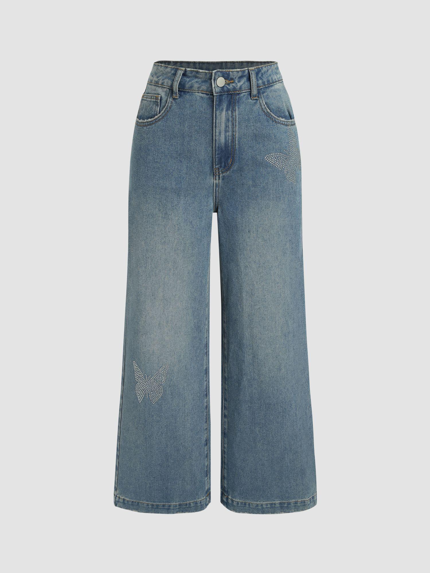 butterfly wide leg jeans