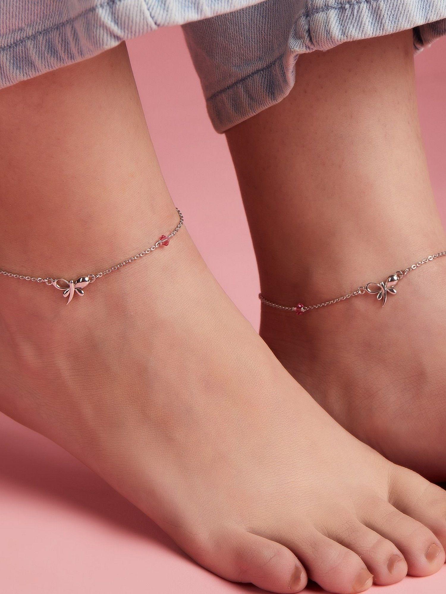 butterfly with studded stone 925 sterling silver anklets
