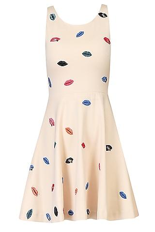 buttermilk beige sweet lips embroidered skater dress