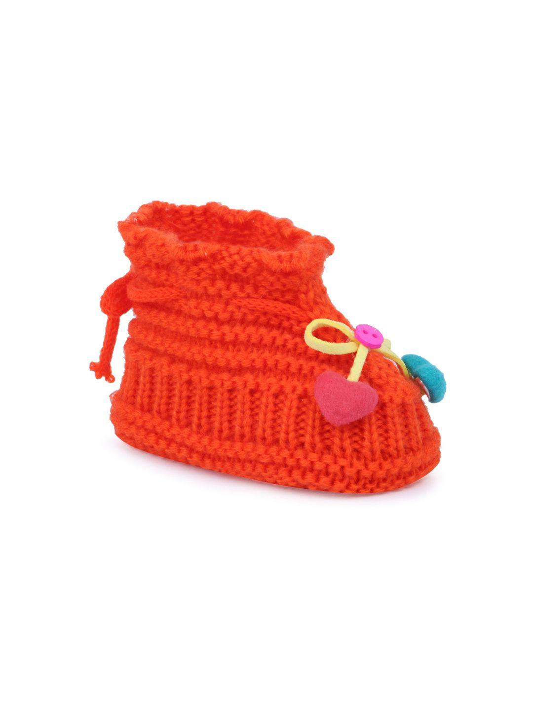 butterthief kids orange self-design pure wool knitted booties