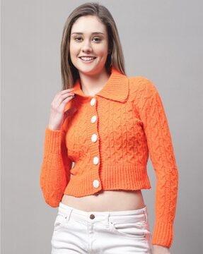 button-closure cardigan with ribbed hem