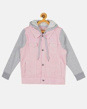 button-closure hooded bomber jacket