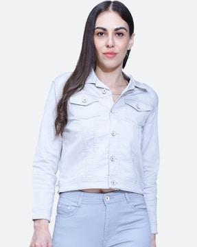 button-closure jacket with flap-pockets