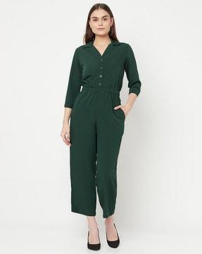 button closure jumpsuit with elasticated waist