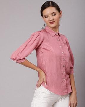 button closure puffed sleeves shirt