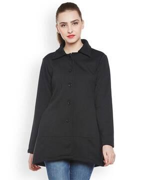 button-closure sweatshirt with spread collar