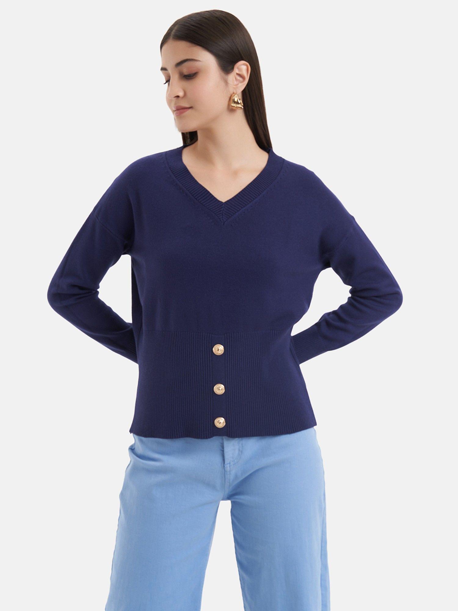 button detail batwing pullover