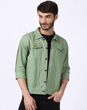 button-down bikers jacket with flap pockets