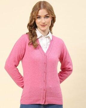 button-down cardigan with ribbed hem