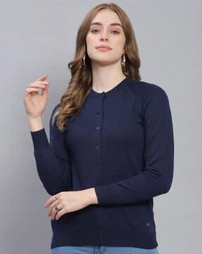 button-down cardigan with ribbed hem