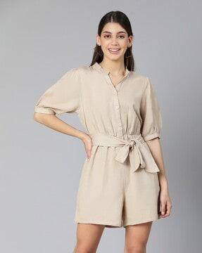 button-down playsuit with tie-up