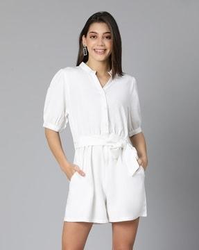 button-down playsuit with tie-up