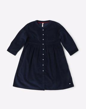 button-down round-neck tunic with patch pocket