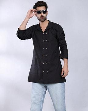 button-down shirt kurta with buttoned accent