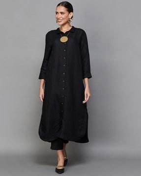 button-down a-line kurta with pockets