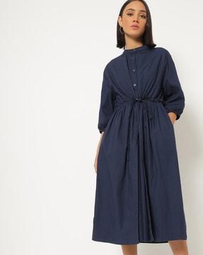 button-down a-line shirt dress with elasticated drawstring waist