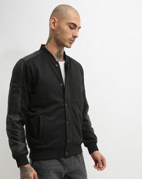 button-down bomber jacket with shoulder panel