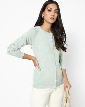 button-down cardigan with ribbed hems