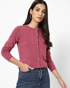 button-down cardigan with ribbed hems