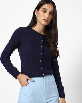 button-down cardigan with ribbed hems