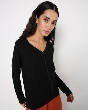 button-down cardigan with ribbed hems