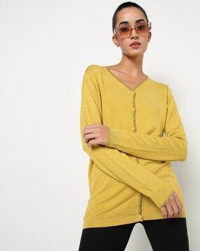 button-down cardigan with ribbed hems