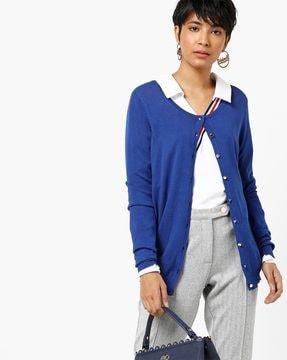 button-down cardigan with ribbed hems