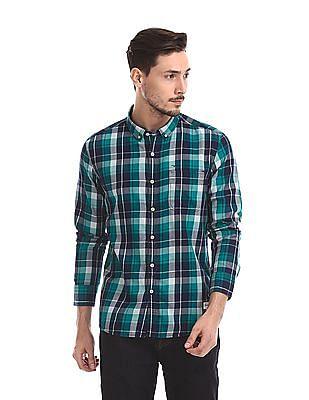 button down collar check shirt