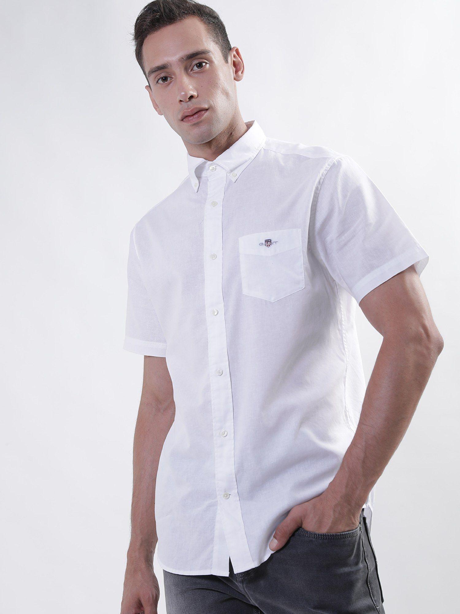 button-down collar cotton linen casual shirt