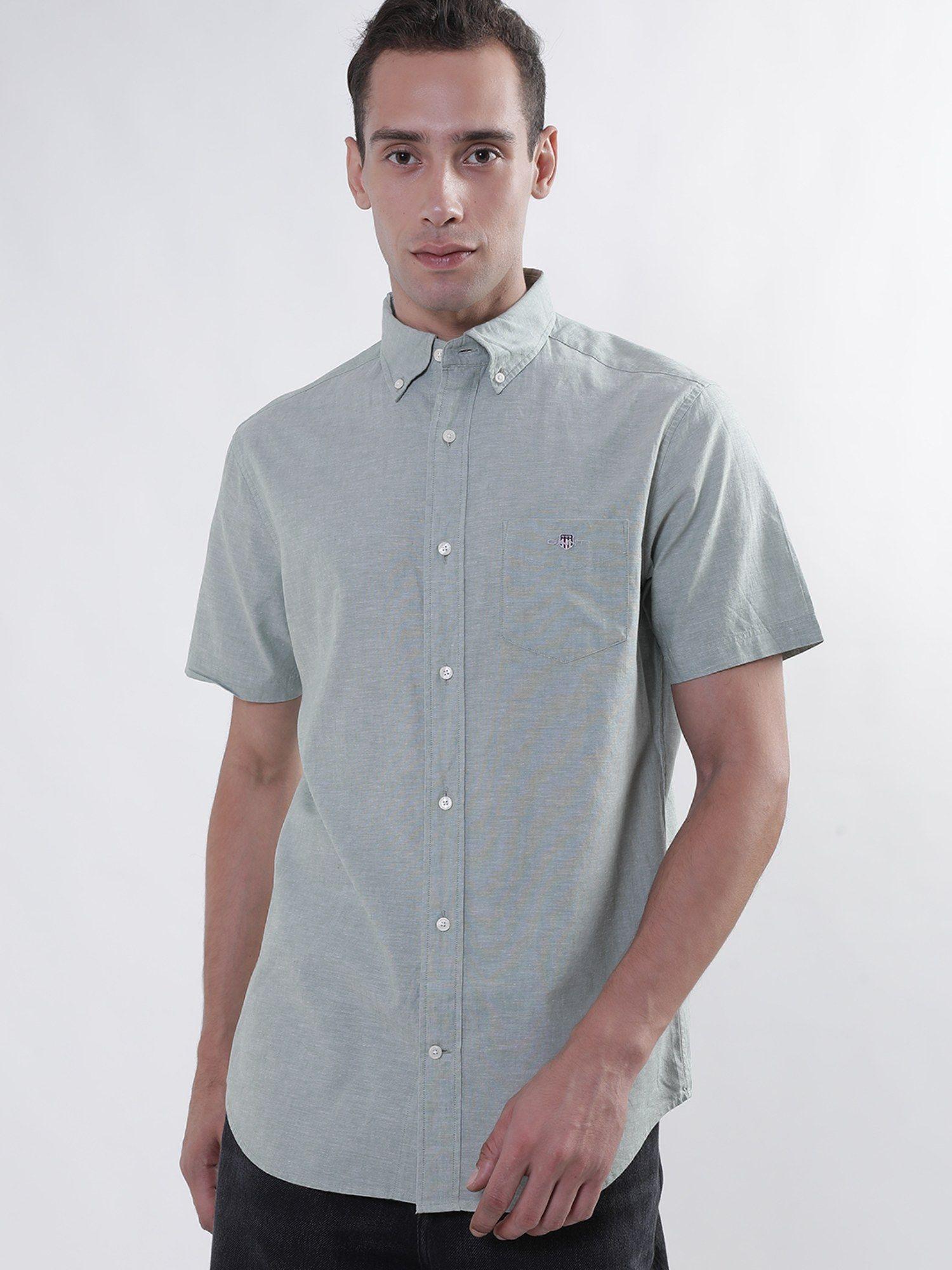 button-down collar cotton linen casual shirt