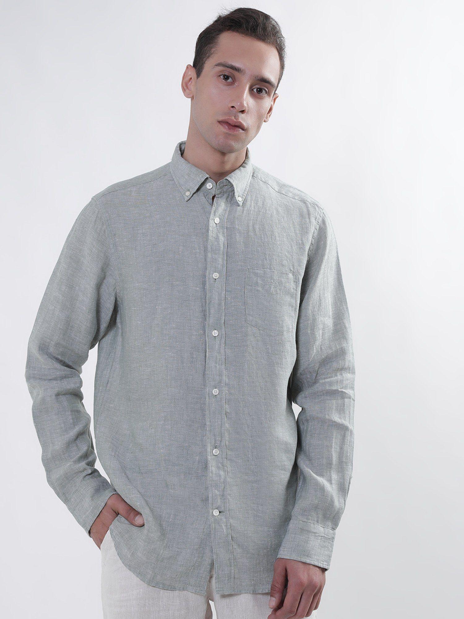 button-down collar linen casual shirt