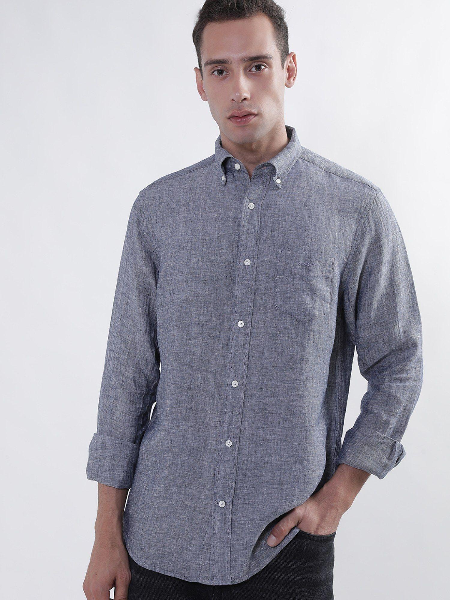 button-down collar linen casual shirt