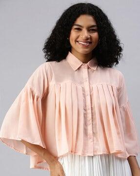 button-down collar-neck top