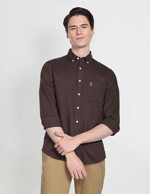 button down collar overdyed solid shirt