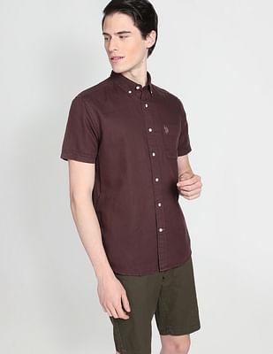 button down collar overdyed solid shirt