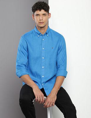 button down collar premium linen shirt