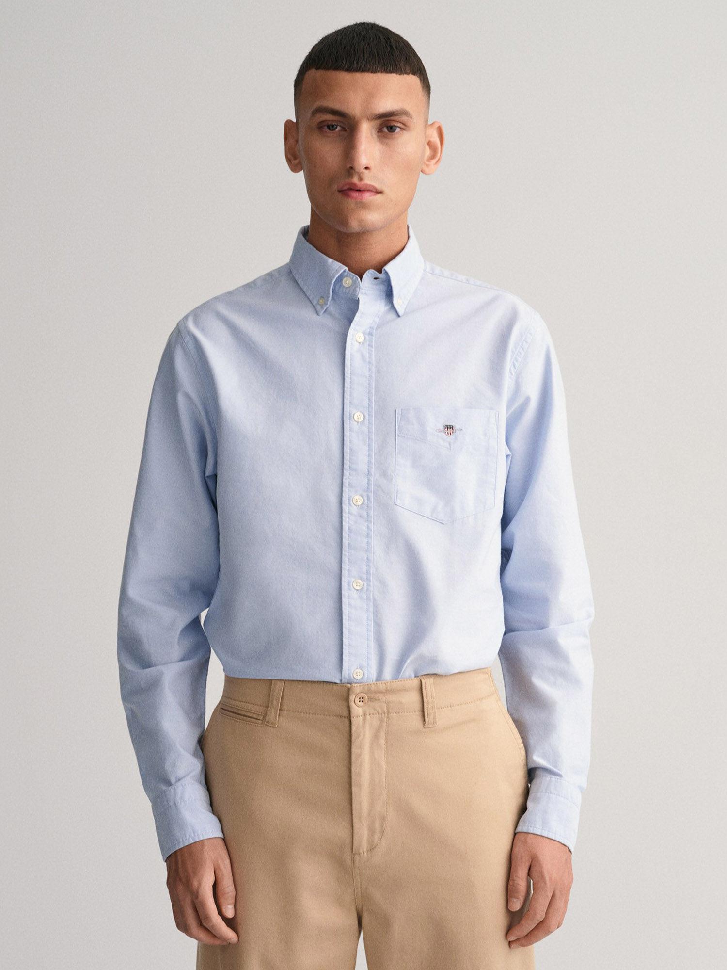 button-down collar pure cotton casual shirt