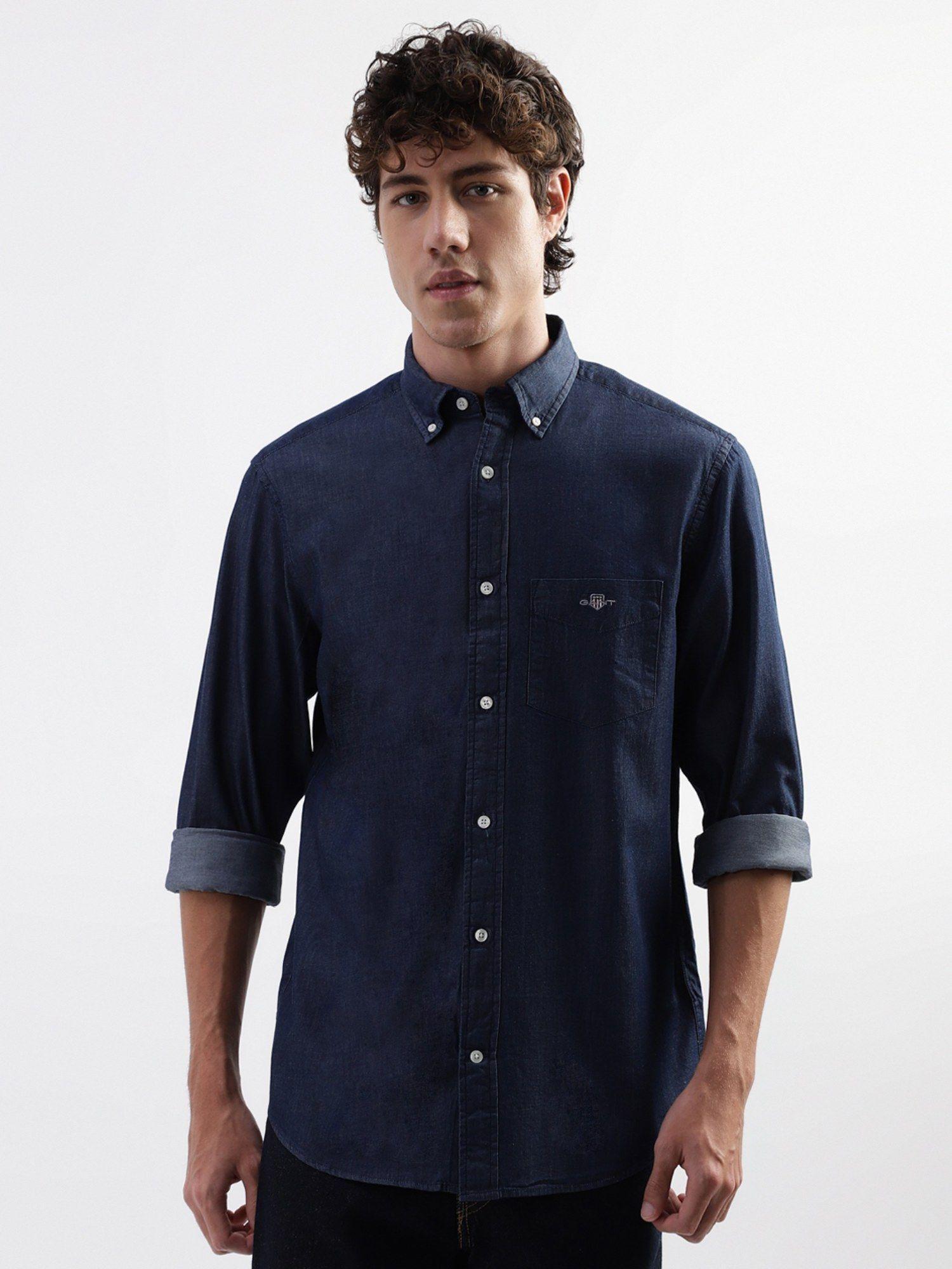 button-down collar pure cotton casual shirt