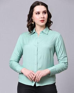 button-down collar shirt with cuffed sleeves