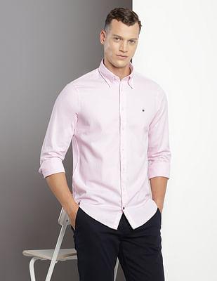 button down collar solid slim fit shirt