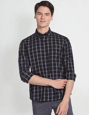 button down collar tartan check casual shirt