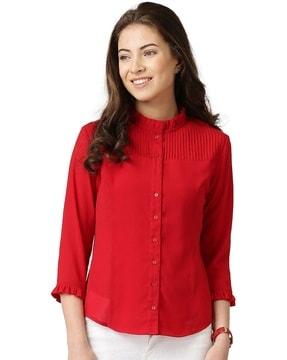 button-down collar top with full sleeves