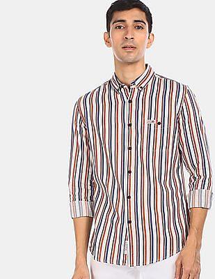 button down collar vertical stripe casual shirt