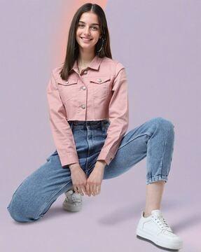 button-down cropped trucker jacket