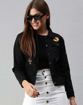 button-down denim jacket with applique