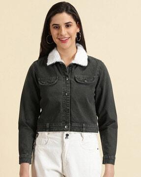 button-down denim jacket with button closure